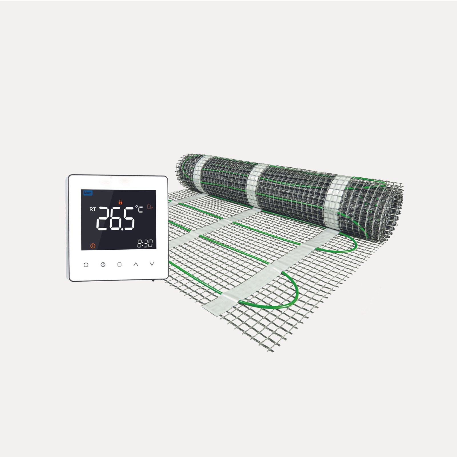 Helios-110-met-Magma-mat-2024 Magma standaard elektrische vloerverwarming mat met Helios-110-thermostaat