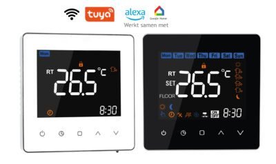 witte en zwarte wifi thermostaat voor elektrische vloerverwarming